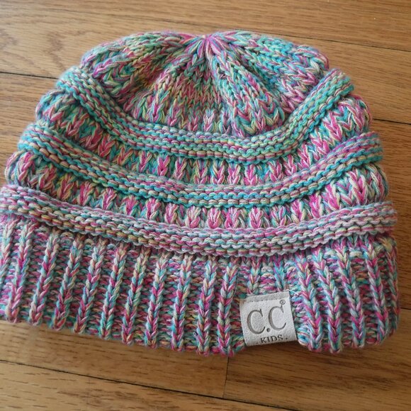 C.C. Kids Knit Winter Hat Beanie Pink Yellow Green - Picture 1 of 5